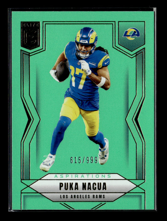 2025 Donruss Elite Puka Nacua #56 Aspirations Lime Green #/999 Los Angeles Rams