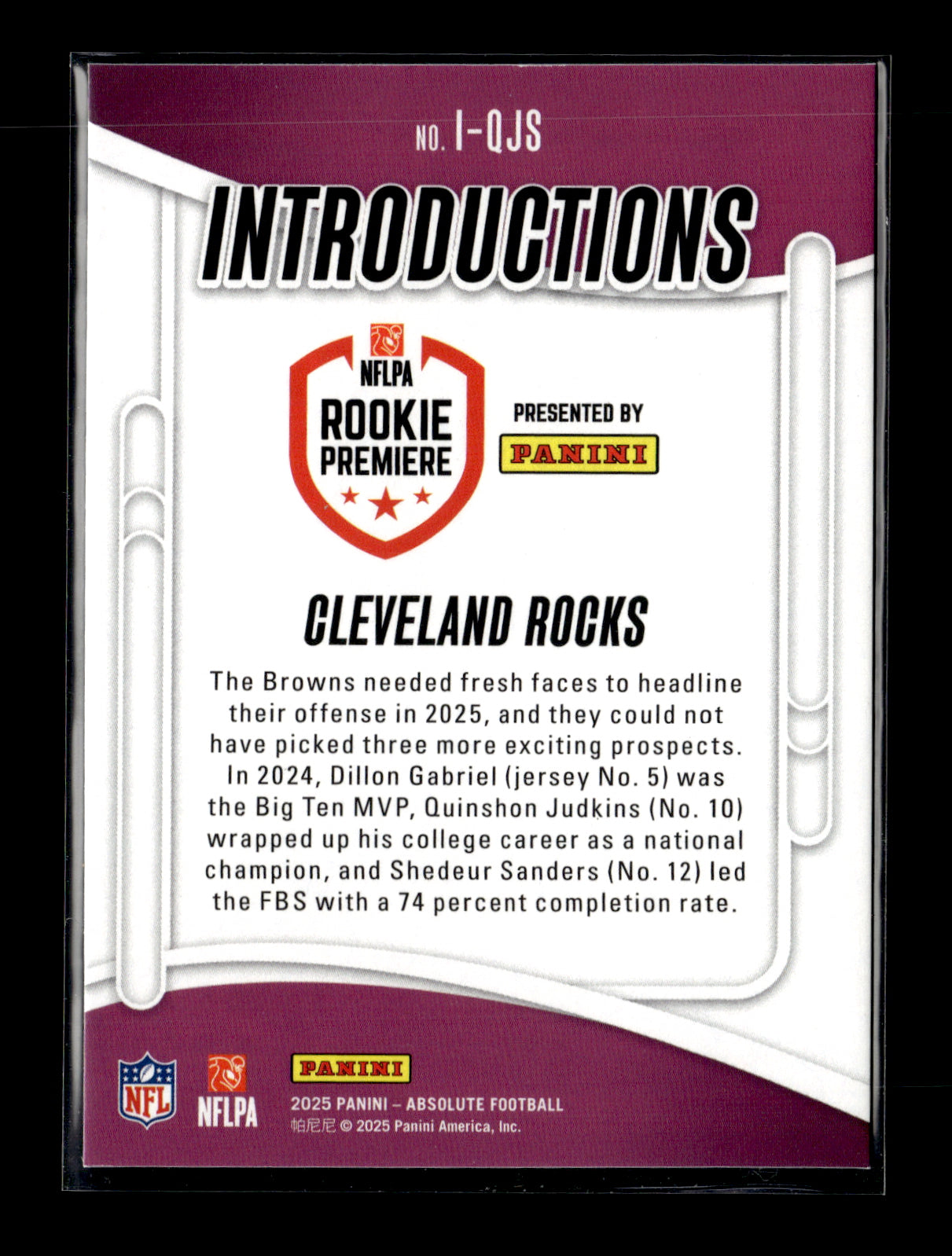 2025 Panini Absolute Cleveland Rocks #I-QJS Introductions Cleveland Browns