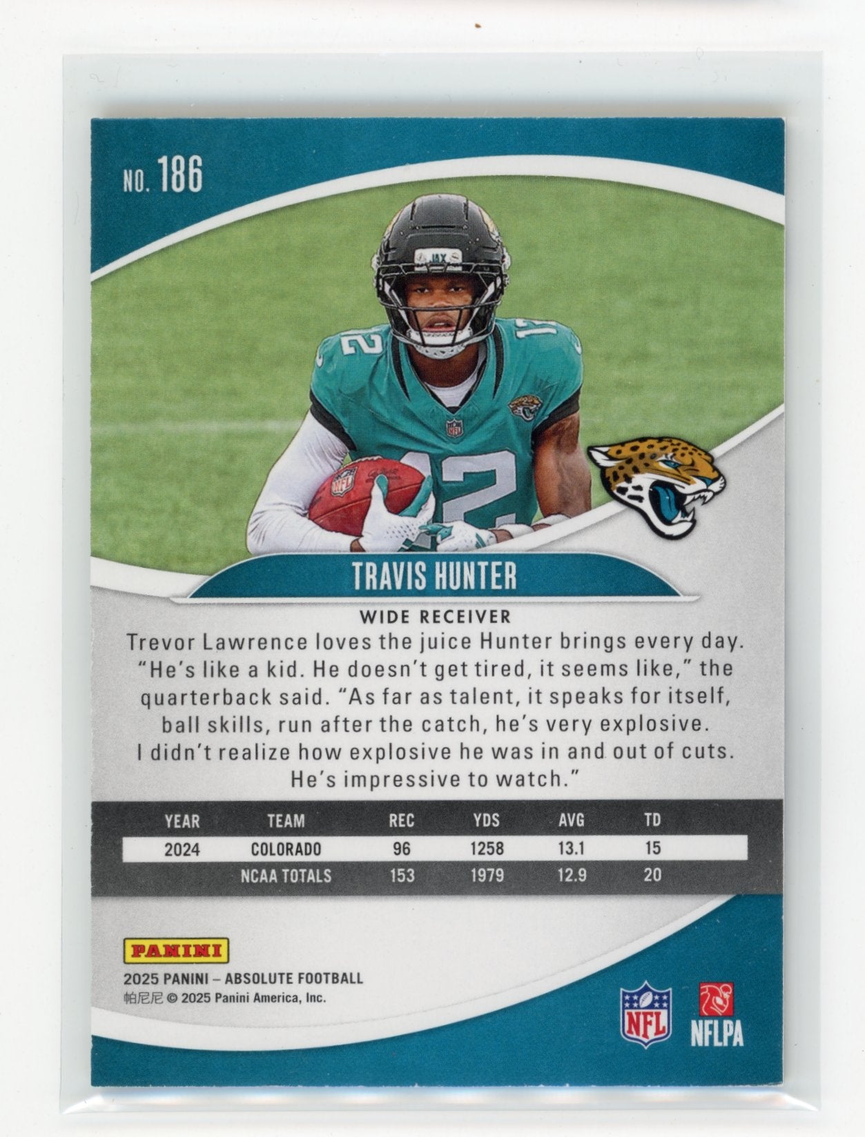 2025 Panini Absolute Travis Hunter #186 Spectrum Blue #/50 Jacksonville Jaguars