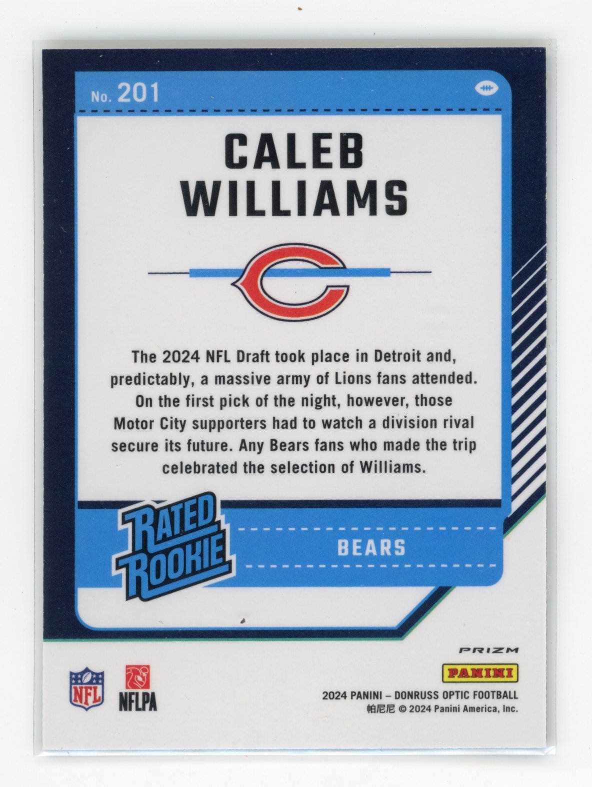 2024 Donruss Optic Caleb Williams #201 Purple Shock Chicago Bears
