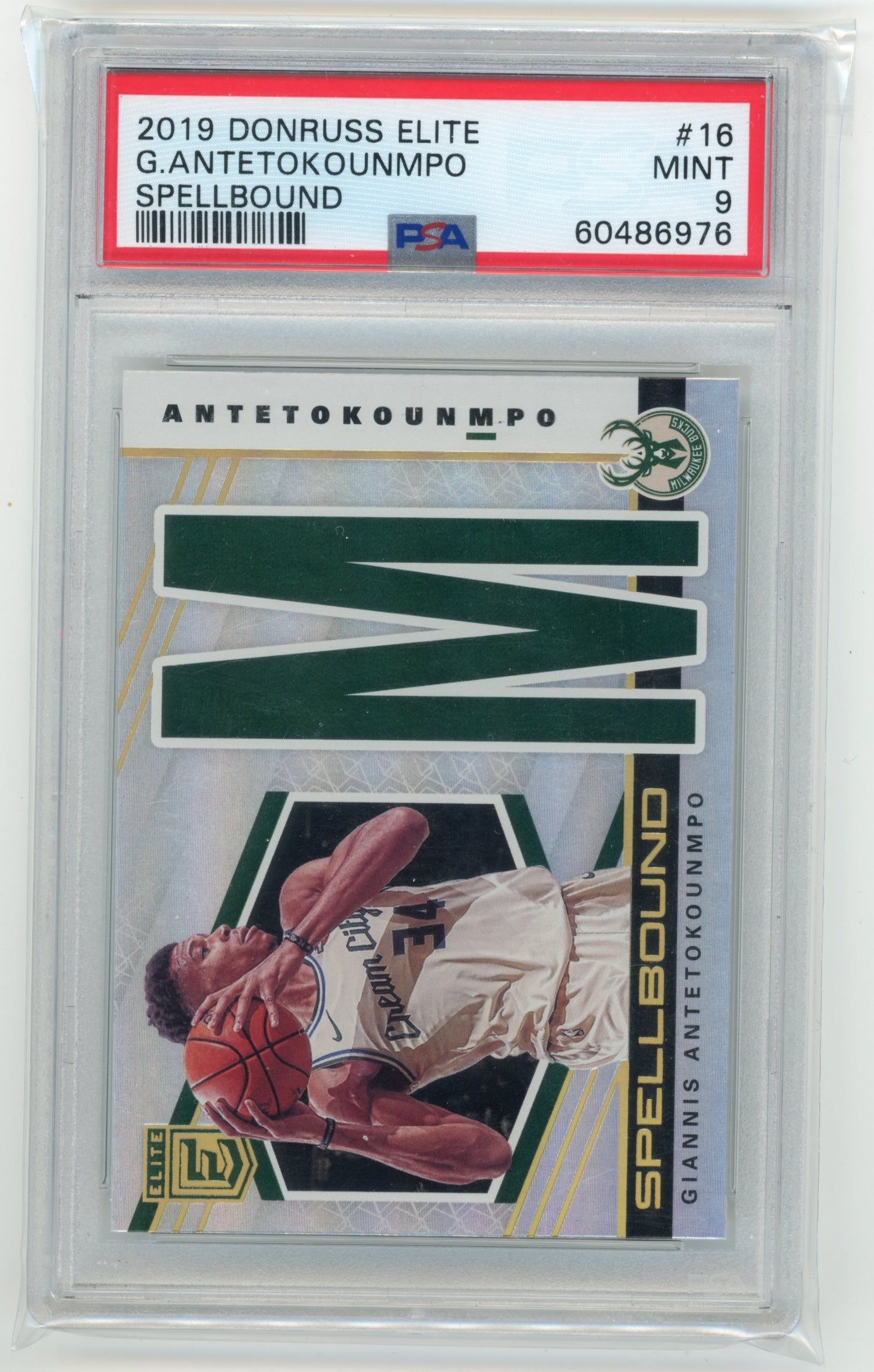2019-20 Donruss Elite Giannis Antetokounmpo #16 Spellbound PSA 9 Milwaukee Bucks