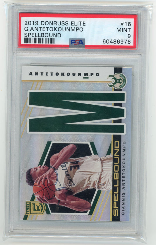 2019-20 Donruss Elite Giannis Antetokounmpo #16 Spellbound PSA 9 Milwaukee Bucks