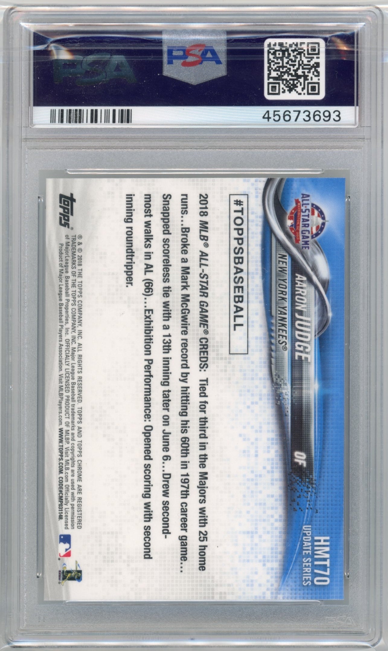 2018 Topps Chrome Update Aaron Judge #HMT70 PSA 10 New York Yankees