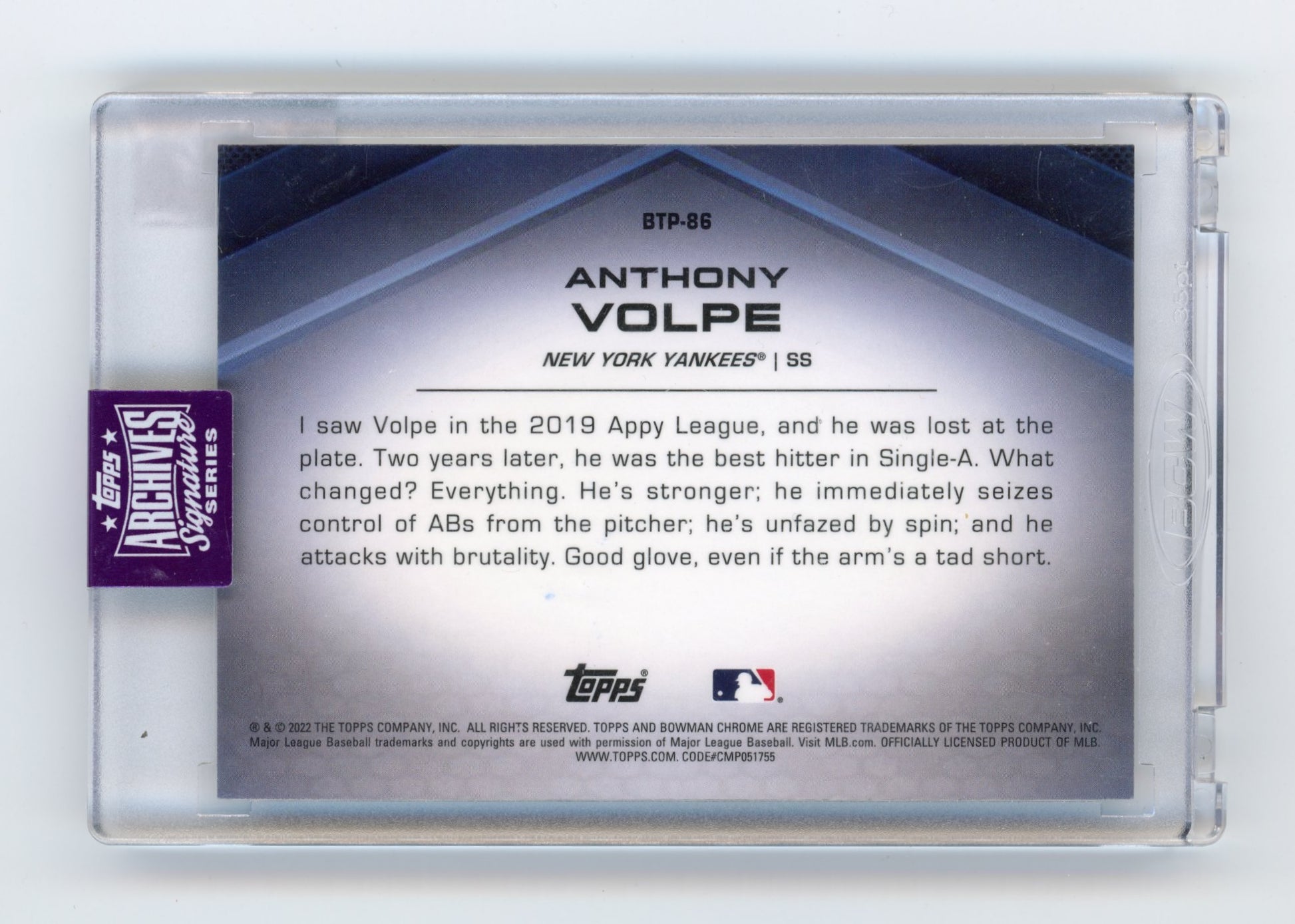 2022 Bowman - Bowman Scouts’ Top 100 Autographs Anthony Volpe #BTP-86 #/10 New York Yankees