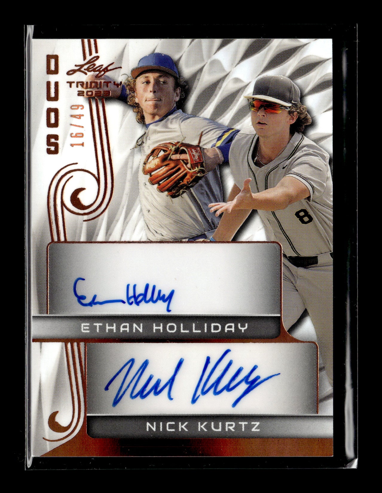 2023 Leaf Trinity Ethan Holliday / Nick Kurtz AU, SN49 #DA-6 Dual Autographs Bronze #/49