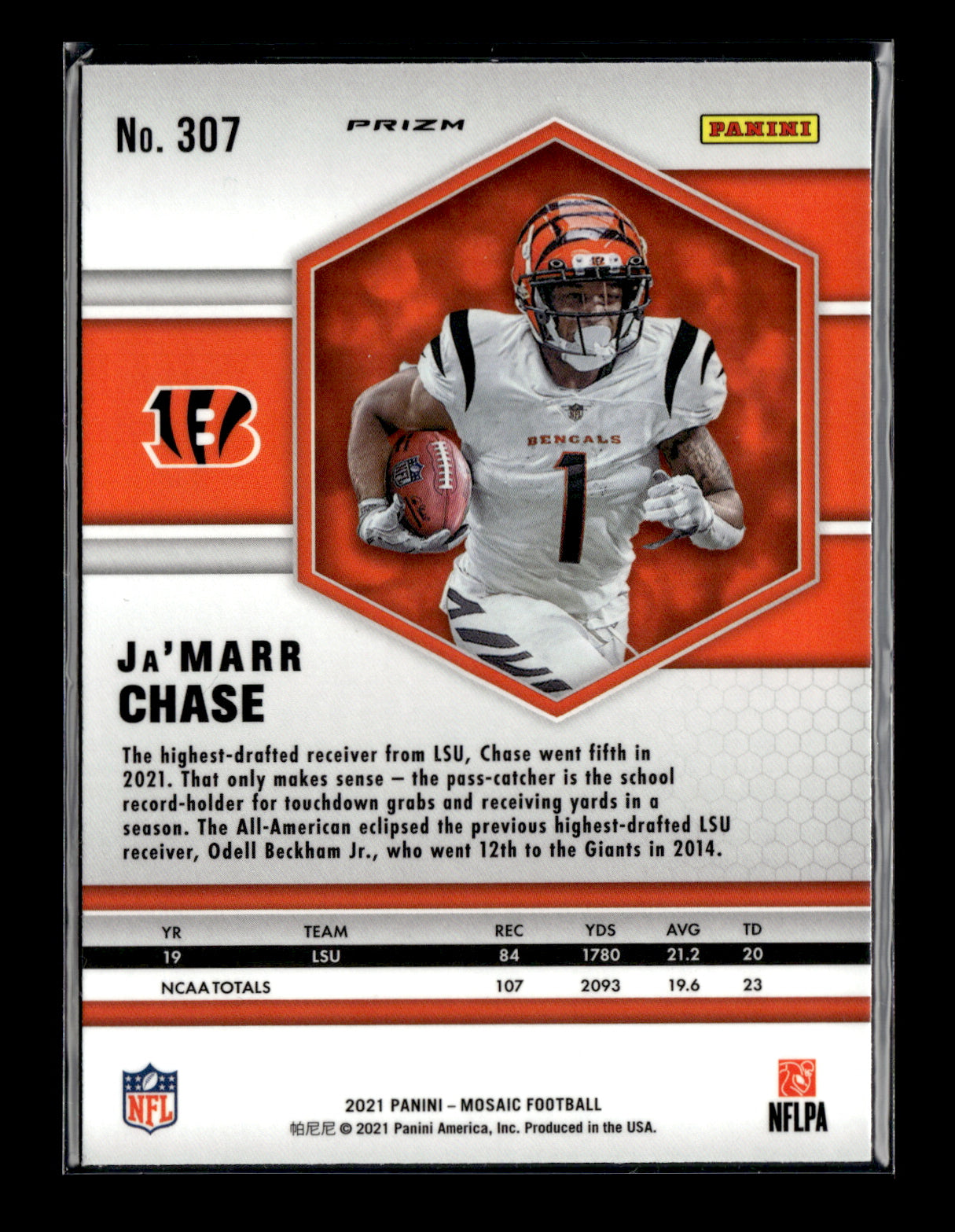 2021 Panini Mosaic Ja'Marr Chase #307 Prizm Camo Pink Cincinnati Bengals
