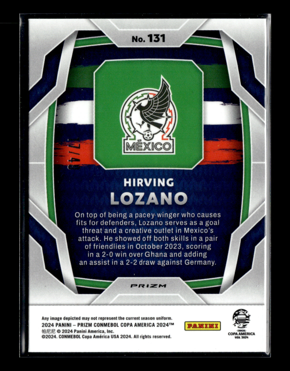 2024 Panini Prizm CONMEBOL Copa America Hirving Lozano #131 Purple Pulsar #/49 Mexico