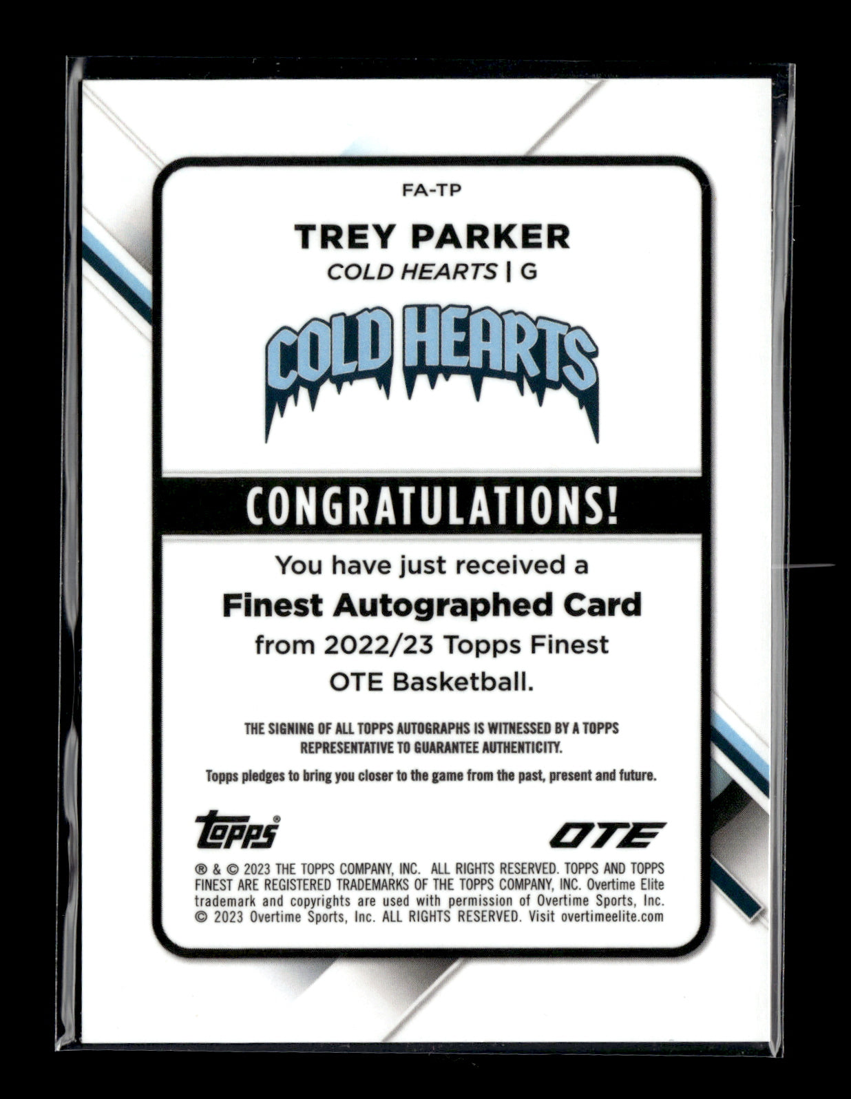 2022-23 Finest Overtime Elite Trey Parker #FA-TP Finest Autographs Fuchsia Refractor #/10 Cold Hearts
