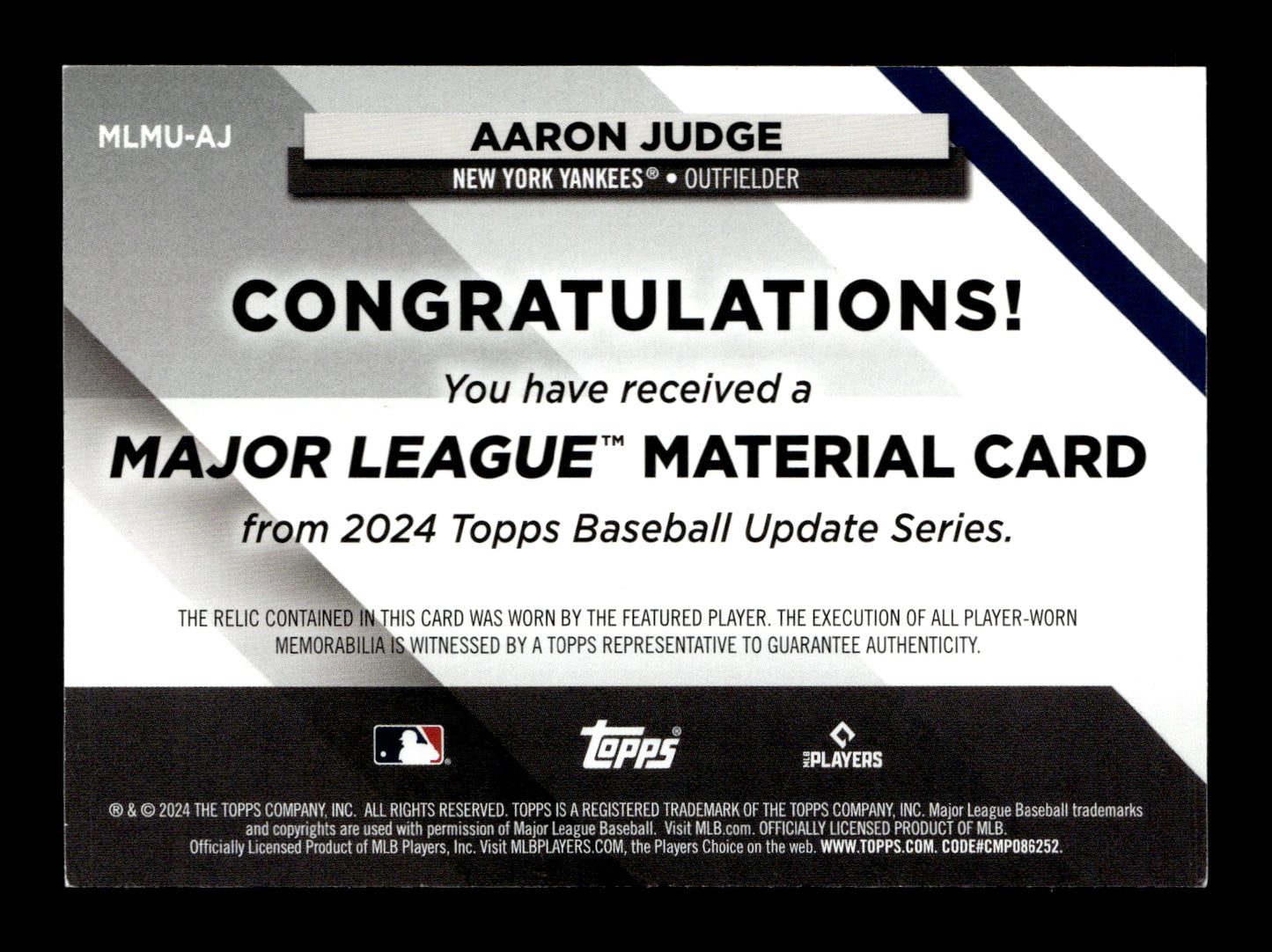2024 Topps Update Aaron Judge #MLMU-AJ Major League Materials Relics New York Yankees