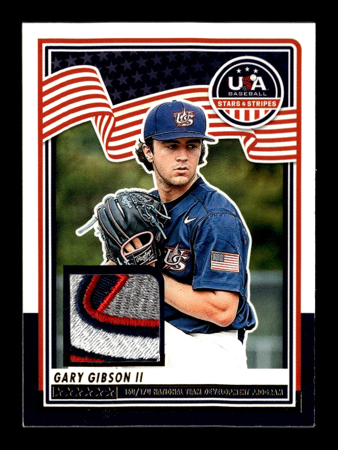 2025 Panini Stars & Stripes USA Baseball Gary Gibson II #USA-GG USA Materials Prime #/25