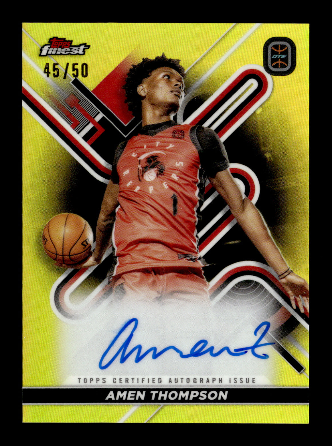 2022-23 Finest Overtime Elite Amen Thompson #FA-AMT Finest Autographs Gold Refractor #/50