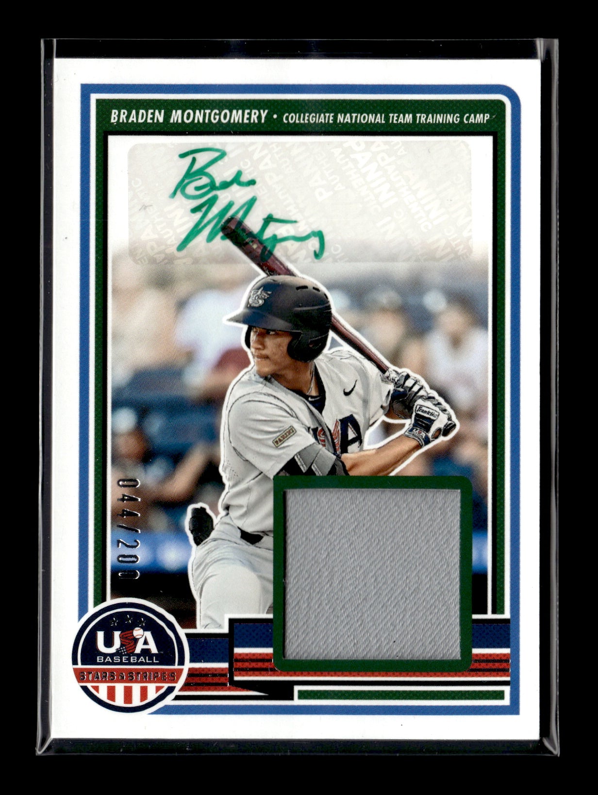 2023 Panini Stars & Stripes USA Baseball Braden Montgomery #SM-BM Stars and Stripes Signature Materials #/200