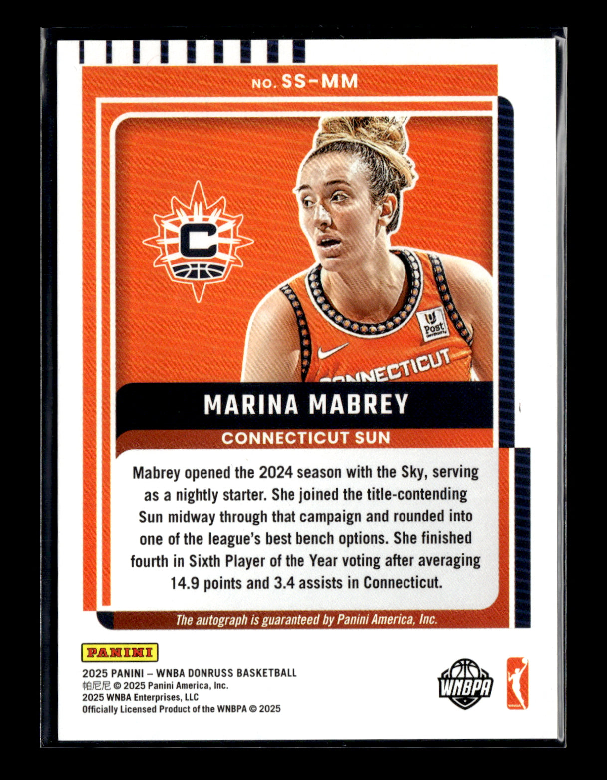 2025 Donruss WNBA Marina Mabrey #SS-MM Signature Series Connecticut Sun