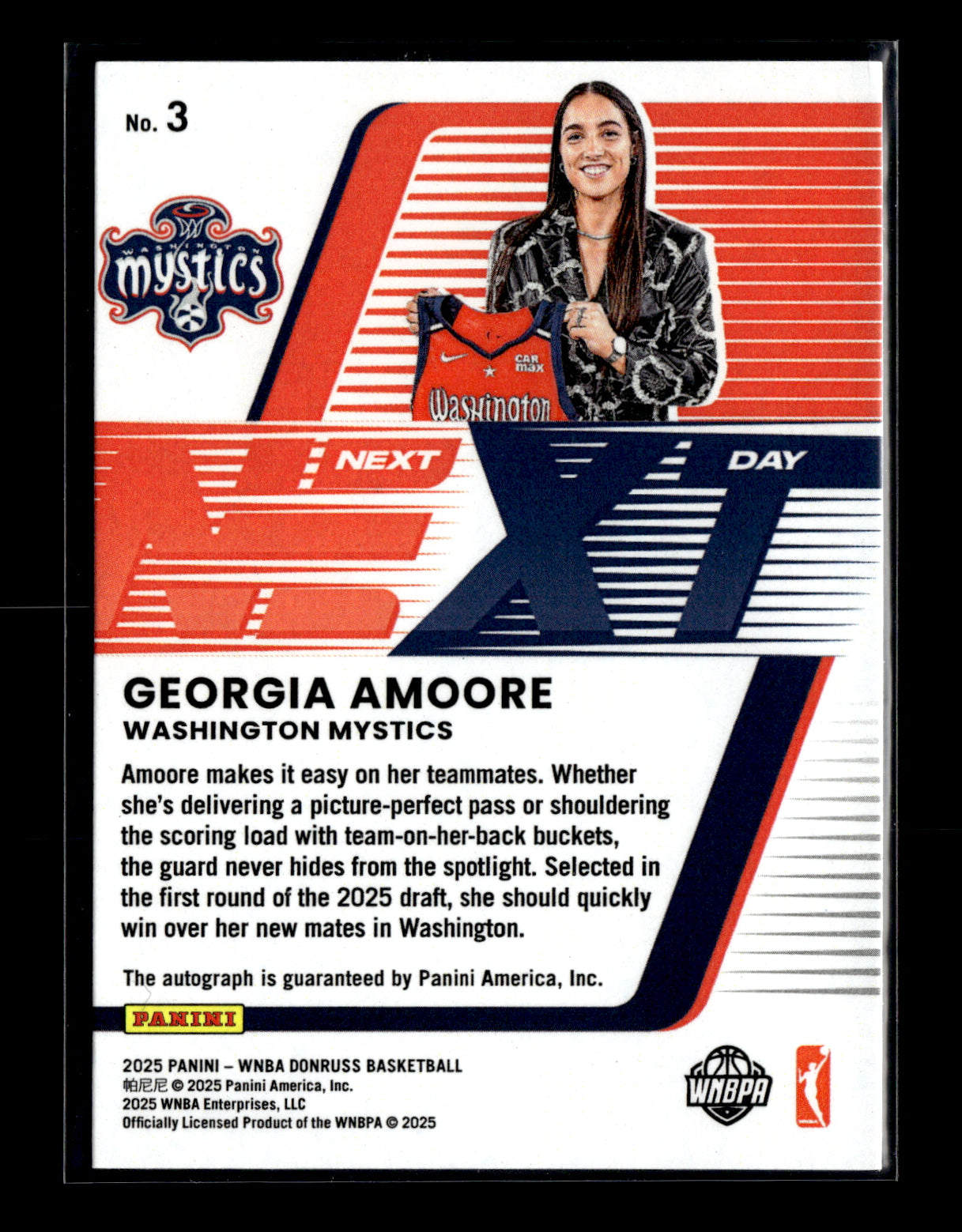 2025 Donruss WNBA Georgia Amoore #3 Next Day Autographs Washington Mystics
