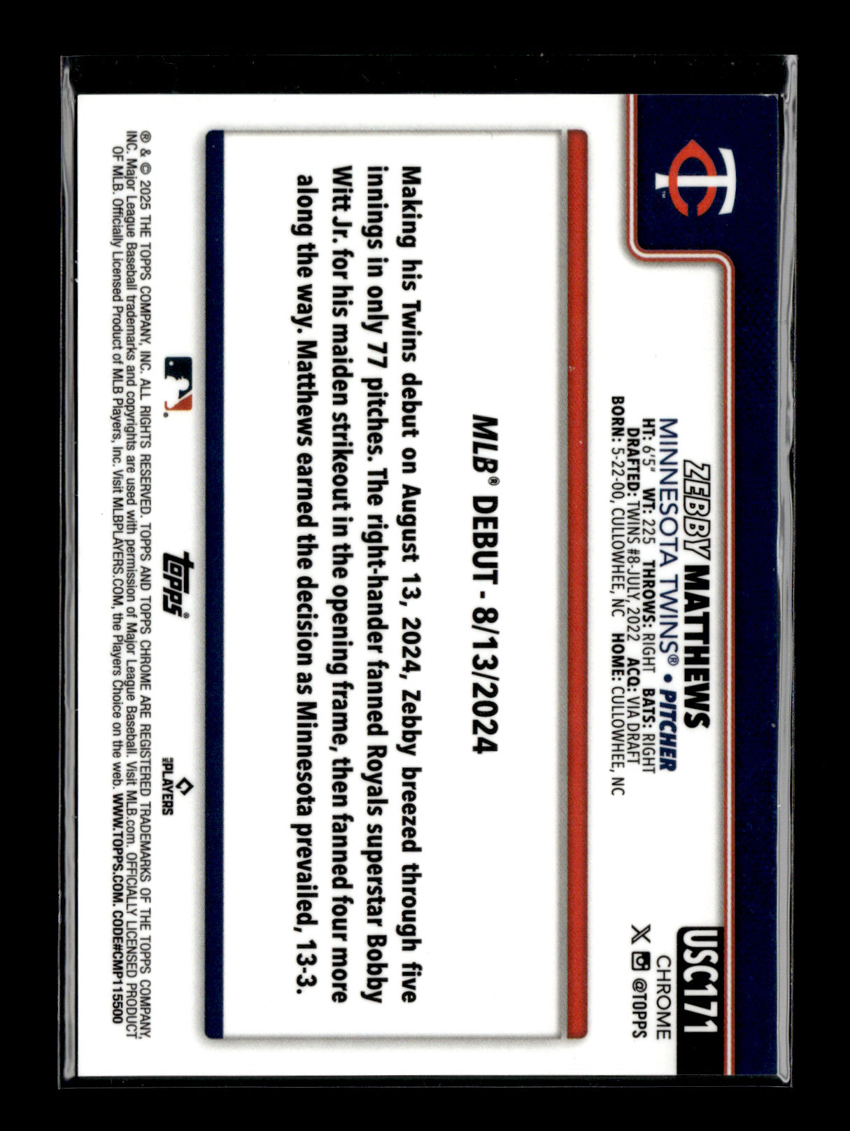 2025 Topps Update Zebby Matthews #US37 Topps Logo Foil Minnesota Twins