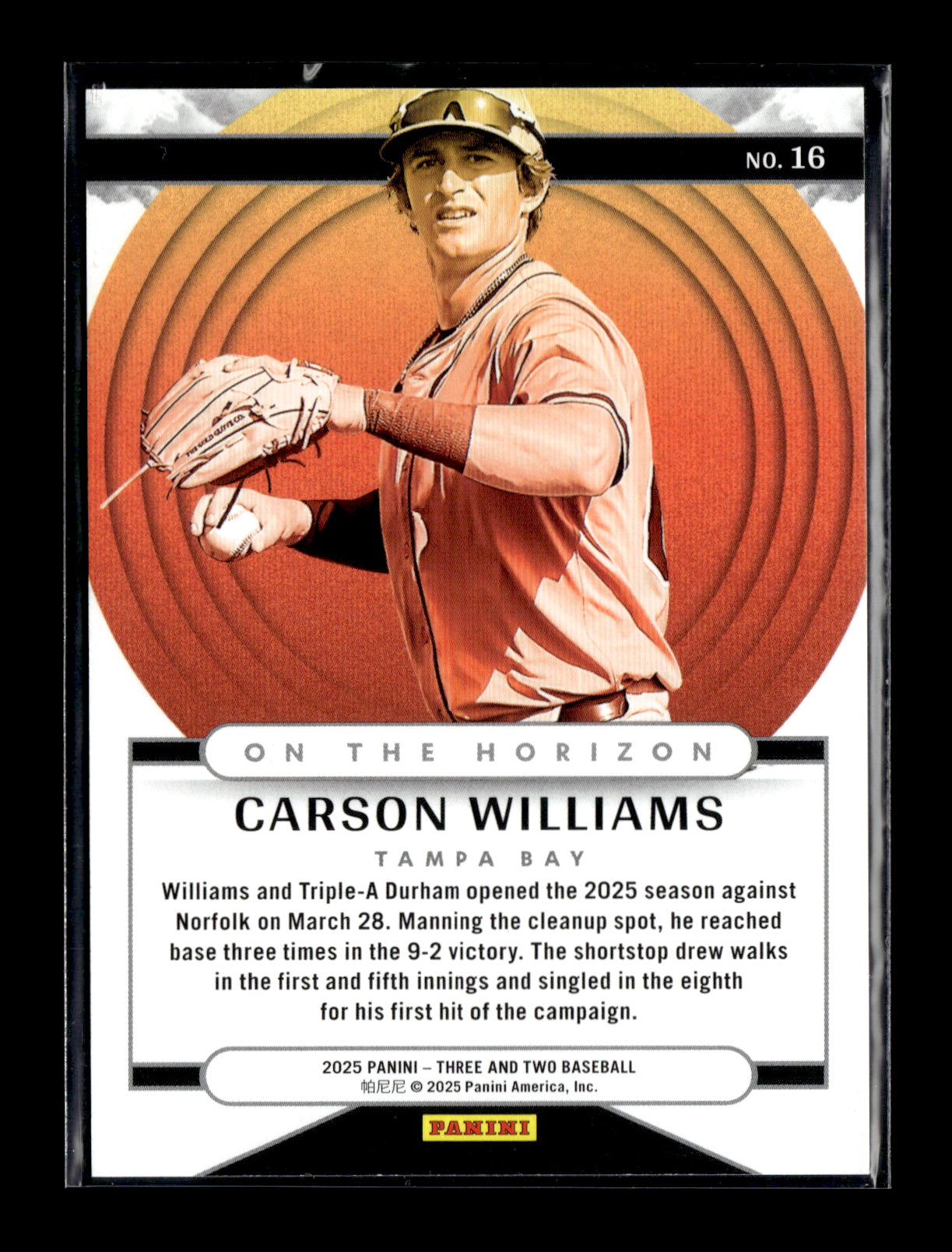 2025 Panini Three and Two Carson Williams #16 On The Horizon Full Count #/32 Tampa Bay Rays