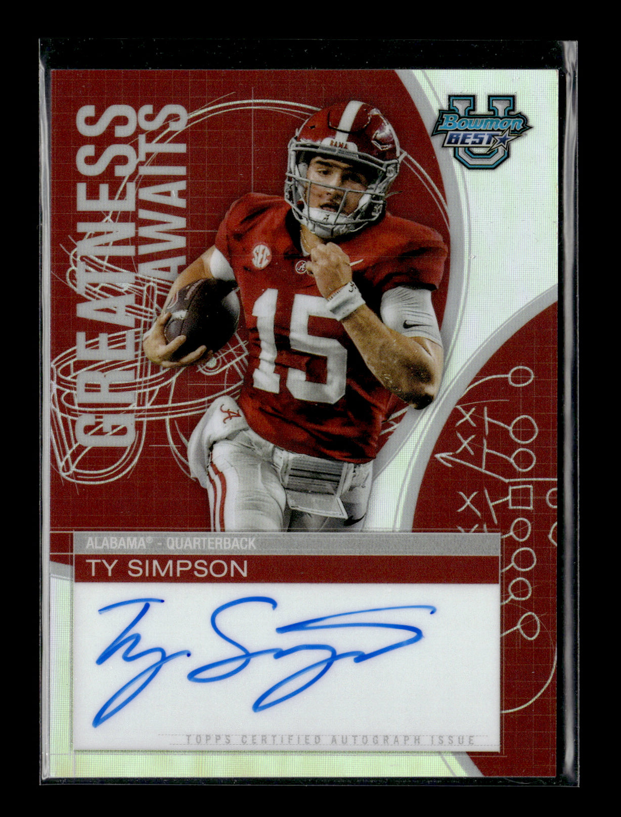 2025 Bowman University Best Ty Simpson #GA-TS Greatness Awaits Autographs Alabama Crimson Tide