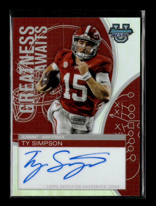 2025 Bowman University Best Ty Simpson #GA-TS Greatness Awaits Autographs Alabama Crimson Tide