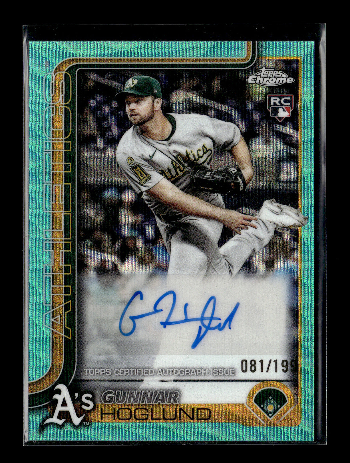 2025 Topps Chrome Update Gunnar Hoglund #AC-GH Chrome Update Autographs Aqua Wave Refractor #/199 Athletics