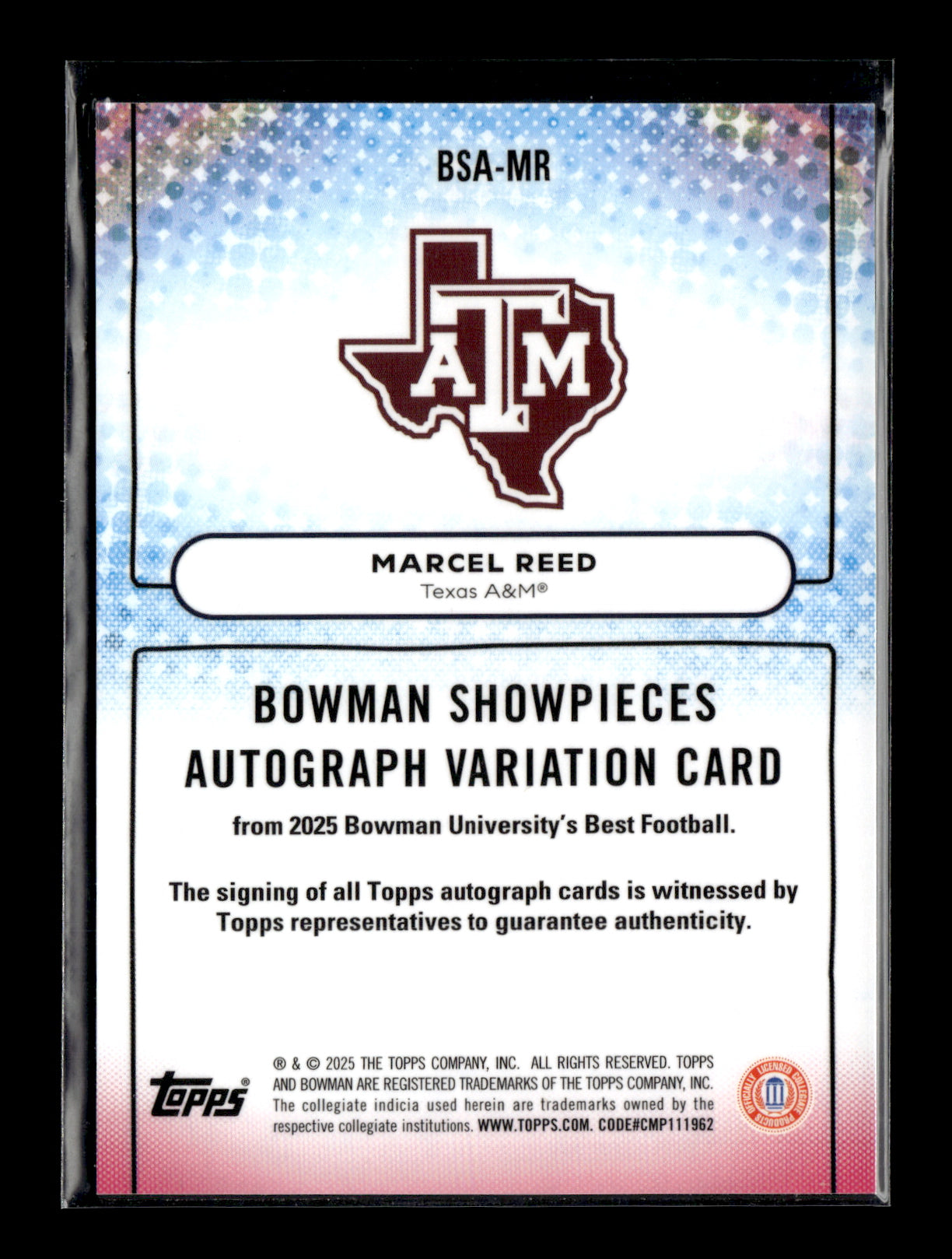 2025 Bowman University Best Marcel Reed #BSA-MR Bowman Showpieces Autographs Texas A&M Aggies