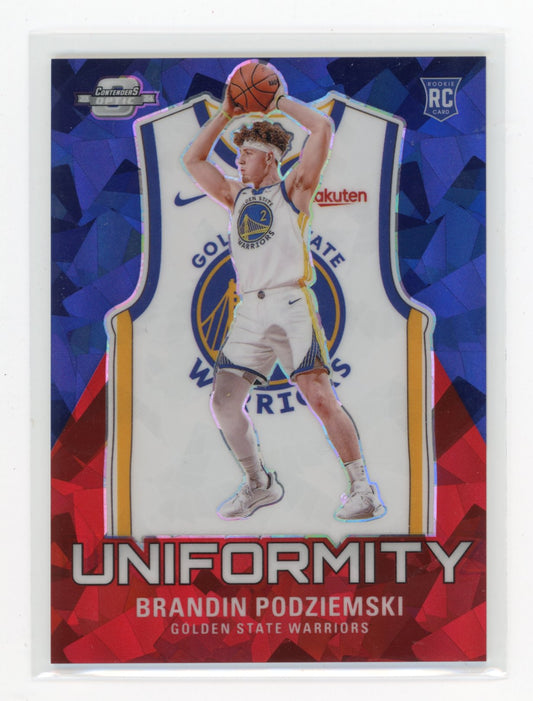 2023-24 Panini Contenders Optic Brandin Podziemski #22 Uniformity Red Cracked Ice #/175 Golden State Warriors