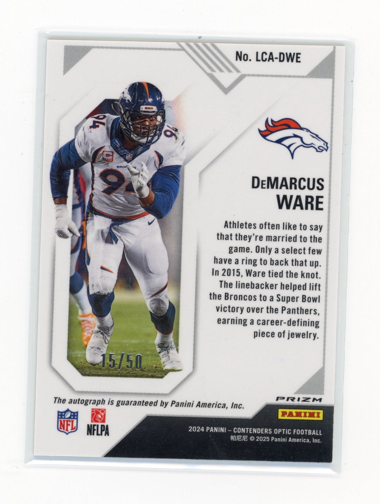 2024 Panini Contenders Optic DeMarcus Ware #LCA-DWE Legendary Contenders Autographs #/50 Denver Broncos