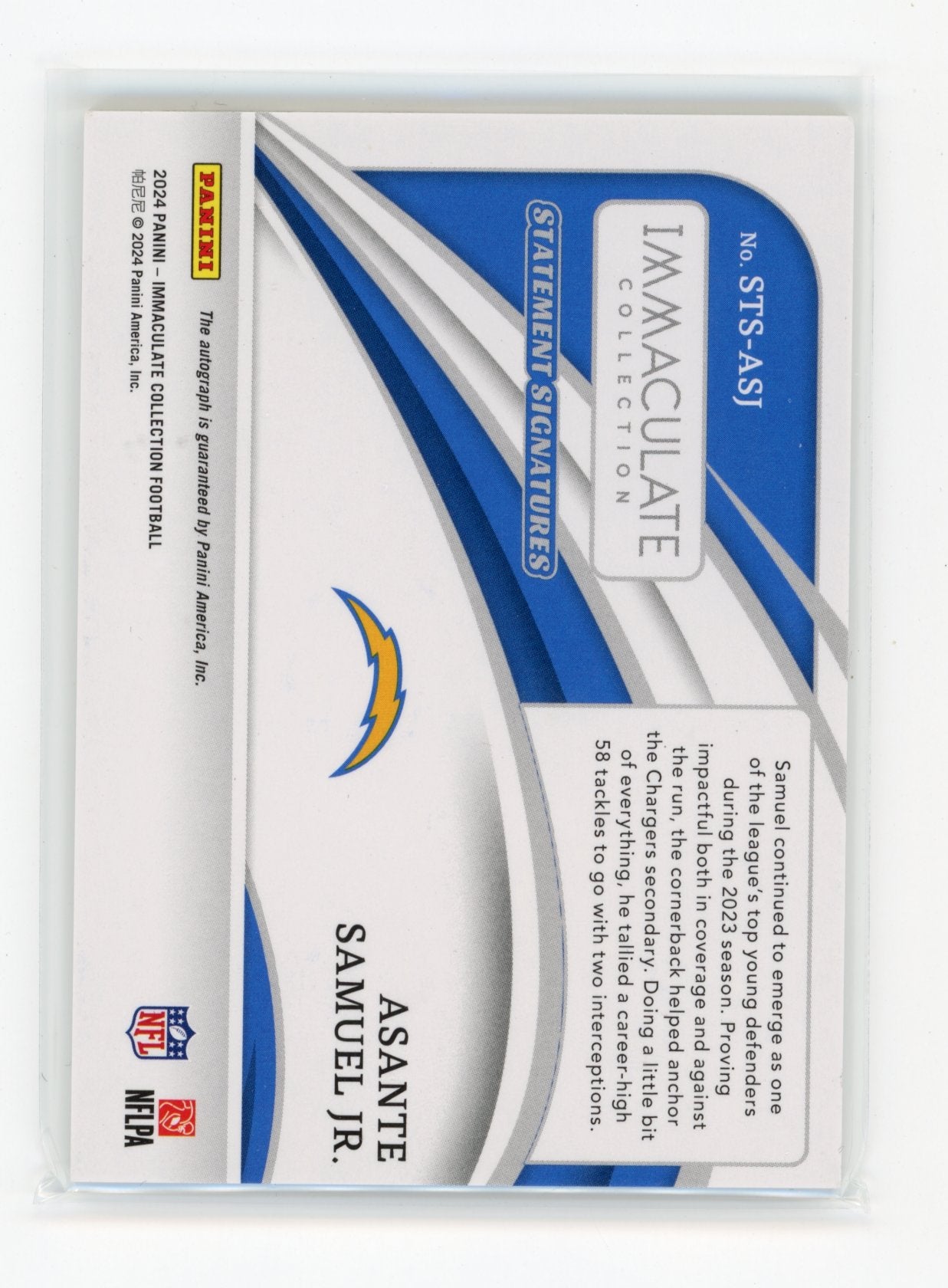 2024 Panini Immaculate Collection Asante Samuel Jr. #STS-ASJ Statement Signatures #/49 Los Angeles Chargers