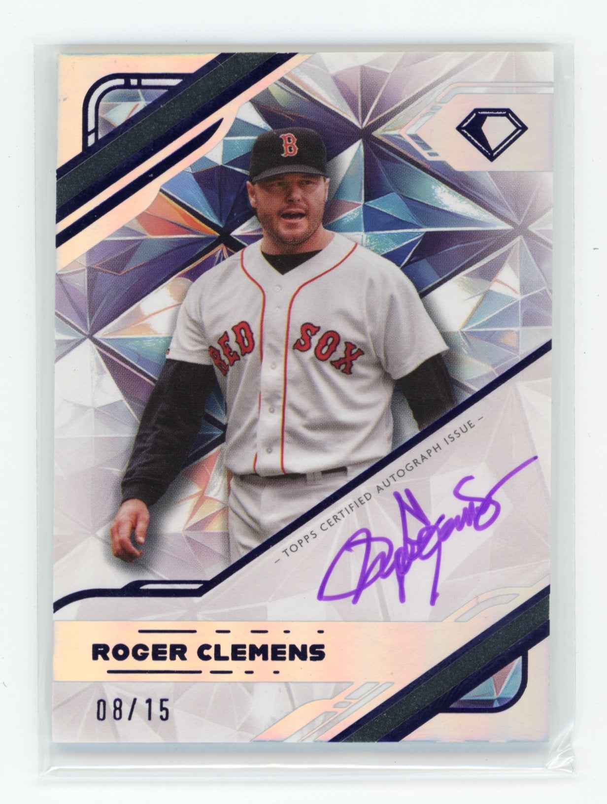 2025 Topps Diamond Icons Roger Clemens #WPA-RC White Polychromatink Autographs Base Purple Ink #/15 Boston Red Sox