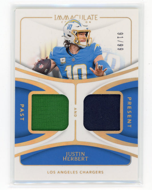 2024 Panini Immaculate Collection Justin Herbert #PAP-JHT Past and Present Materials #/99 Los Angeles Chargers