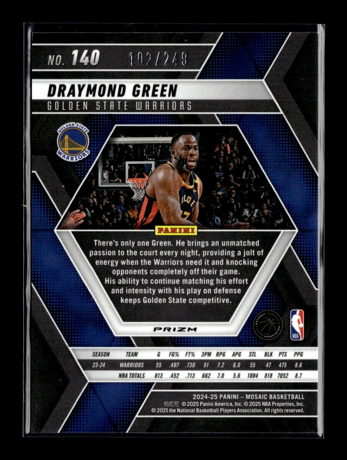 2024-25 Panini Mosaic Draymond Green #140 Purple Fluorescent Mosaic #/249 Golden State Warriors