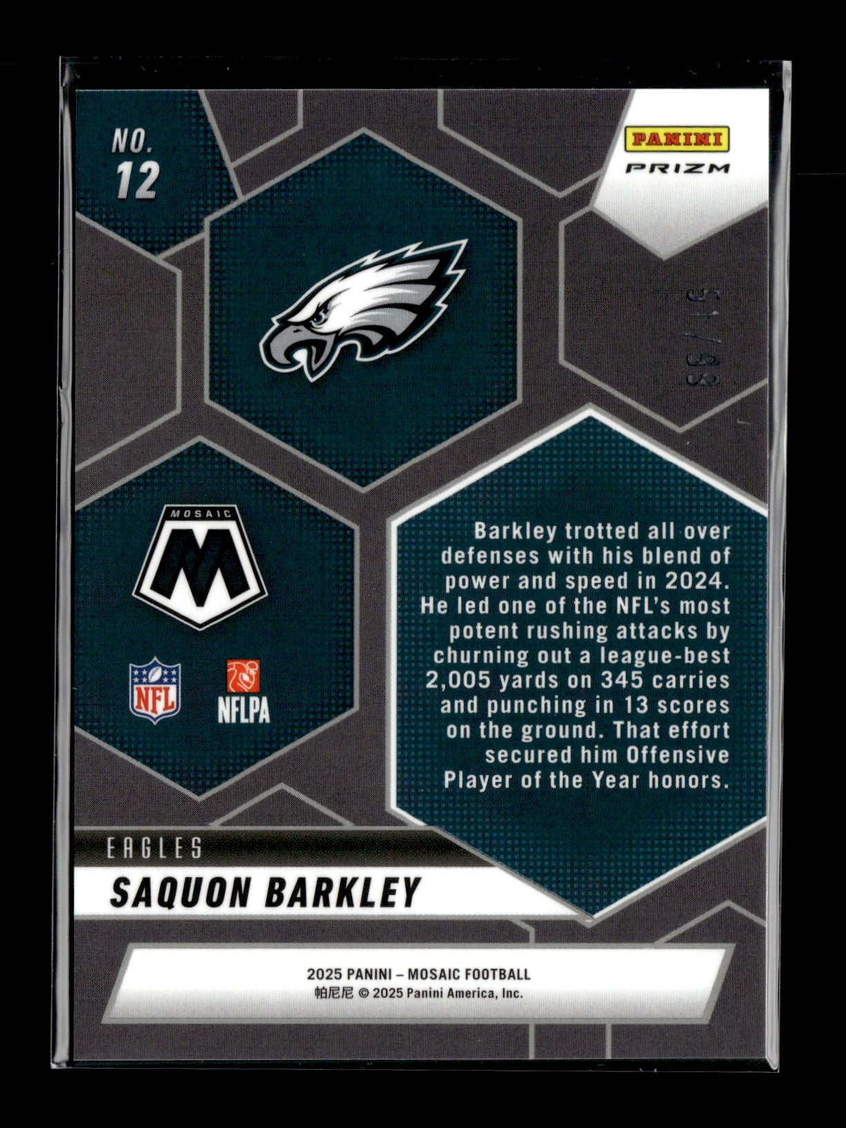 2025 Panini Mosaic Saquon Barkley #12 Montage Mosaic Blue #/99 Philadelphia Eagles