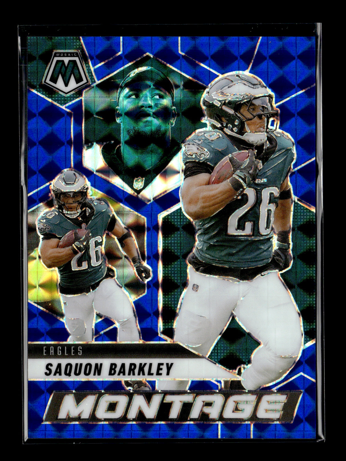 2025 Panini Mosaic Saquon Barkley #12 Montage Mosaic Blue #/99 Philadelphia Eagles