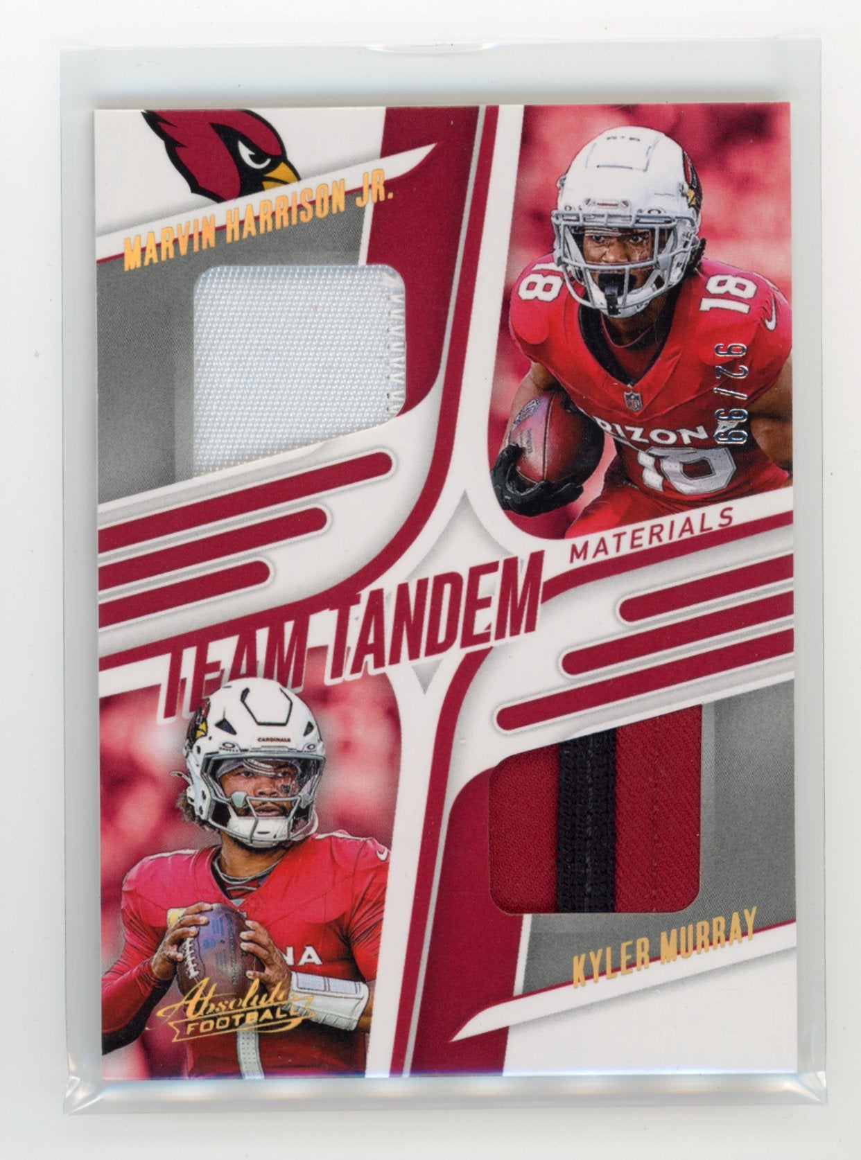 2025 Panini Absolute Marvin Harrison Jr. / Kyler Murray #/99 #TTM-ARZ Team Tandem Materials Arizona Cardinals