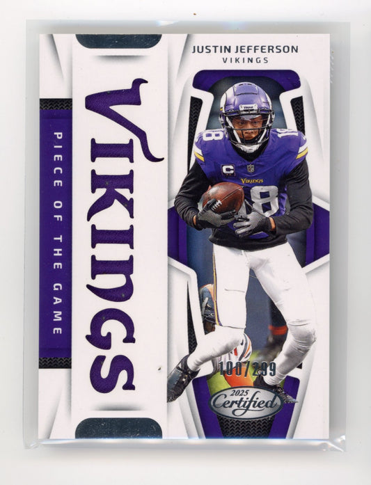 2025 Panini Certified Justin Jefferson #POG-JJN Piece of the Game #/299 Minnesota Vikings