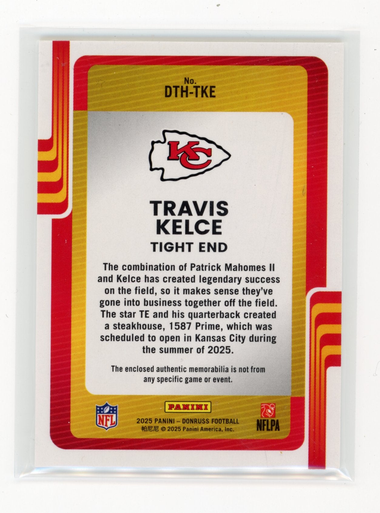 2025 Donruss Travis Kelce #DTH-TKE Donruss Threads Kansas City Chiefs