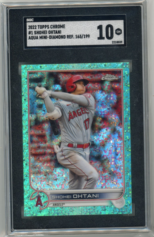 2022 Topps Chrome Shohei Ohtani #1 Aqua Mini-Diamond Refractor #/199 Los Angeles Angels