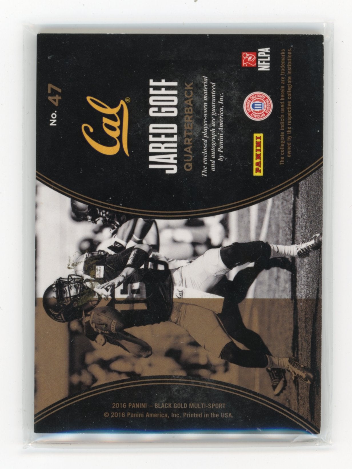 2016 Panini Black Gold Collegiate Jared Goff #47 Autograph Jersey #/99 California Golden Bears