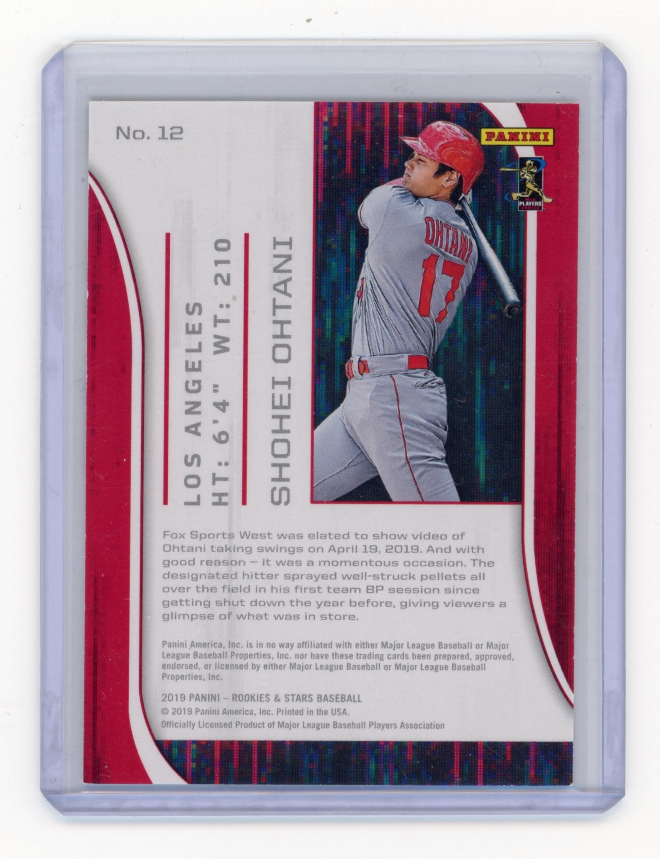 2019 Panini Chronicles Shohei Ohtani #12 Rookies & Stars Los Angeles Angels