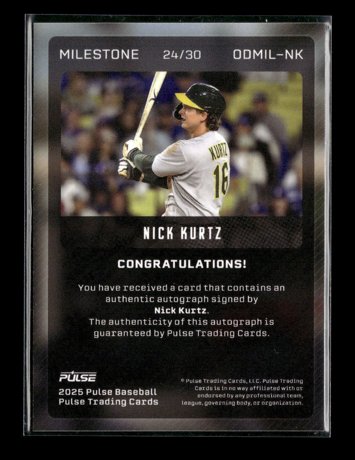 2025 Pulse Milestone Nick Kurtz Auto ODMIL-NK Card /30