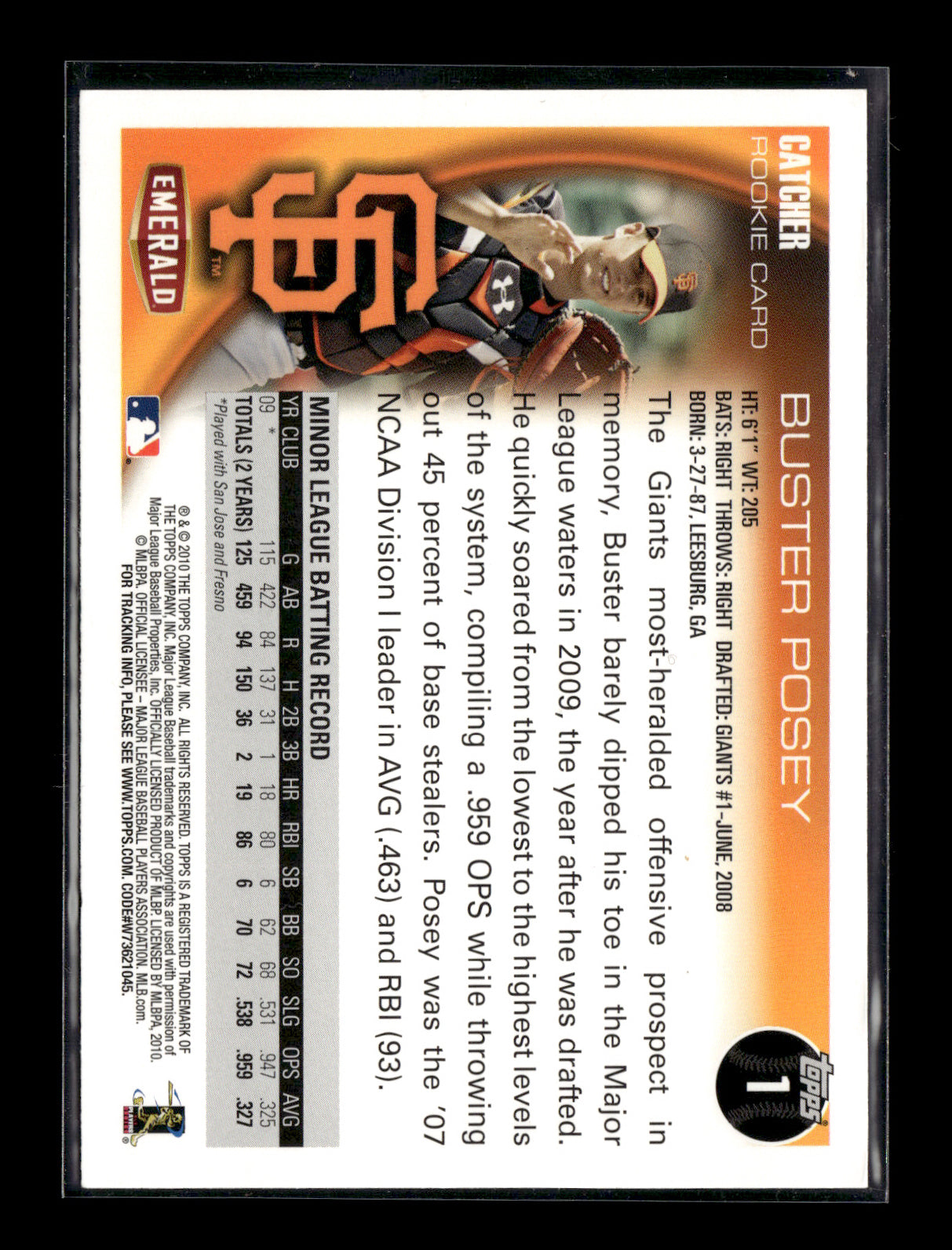 2010 Topps Buster Posey #2 San Francisco Giants