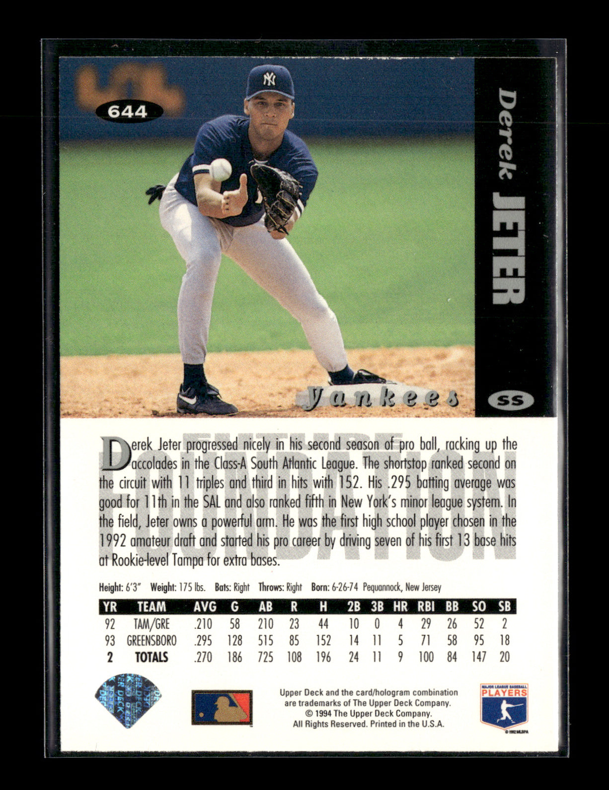 1994 Collector's Choice Derek Jeter #644 Silver Signature New York Yankees