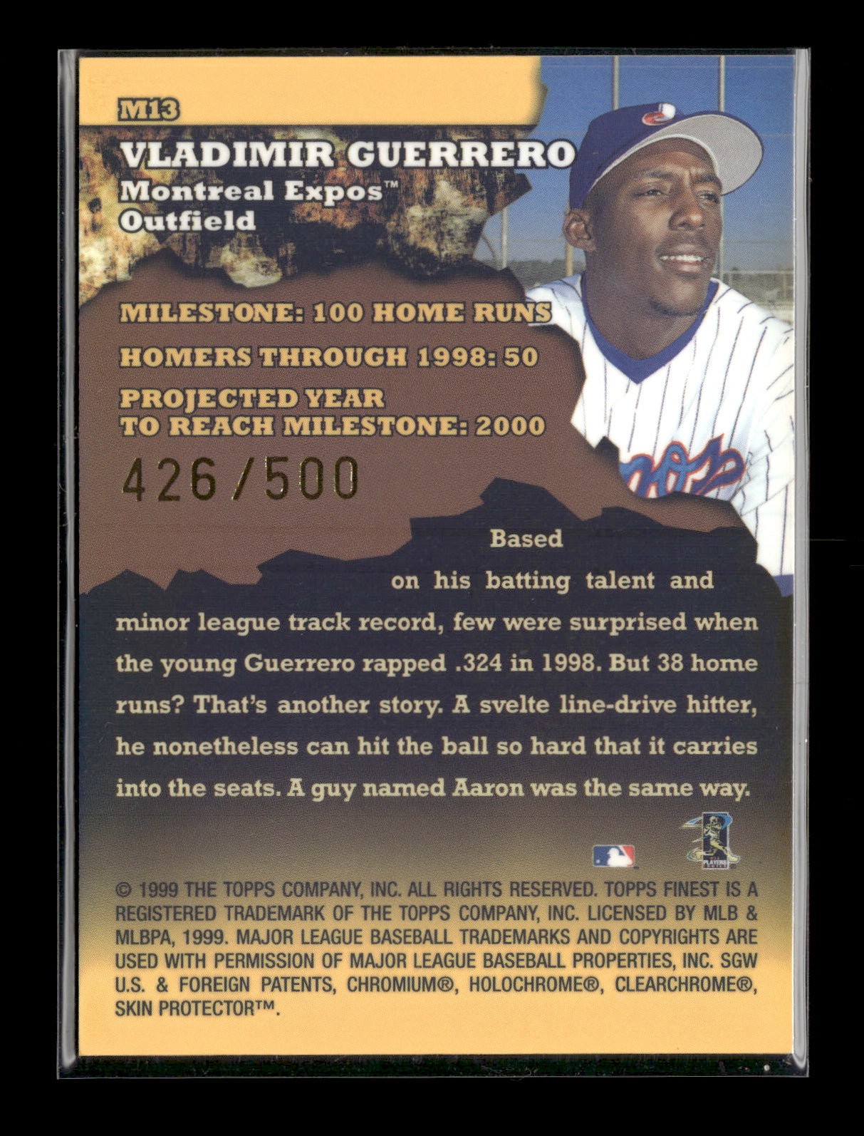 1999 Finest Vladimir Guerrero #M13 Milestones #/500 Montreal Expos