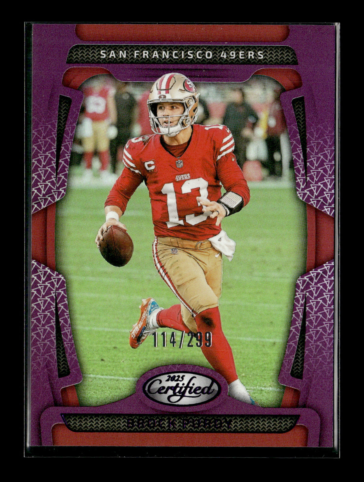 2025 Panini Certified Brock Purdy #86 Mirror Purple #/299 San Francisco 49ers