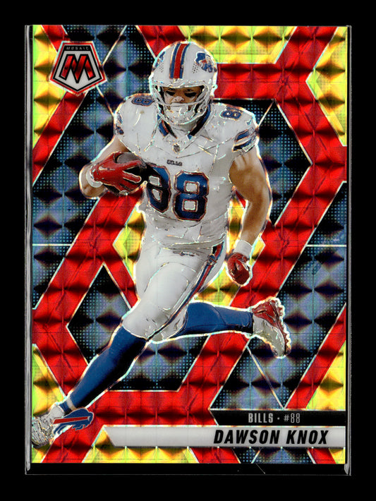 2025 Panini Mosaic Dawson Knox #70 Mosaic Red & Yellow #/89 Buffalo Bills