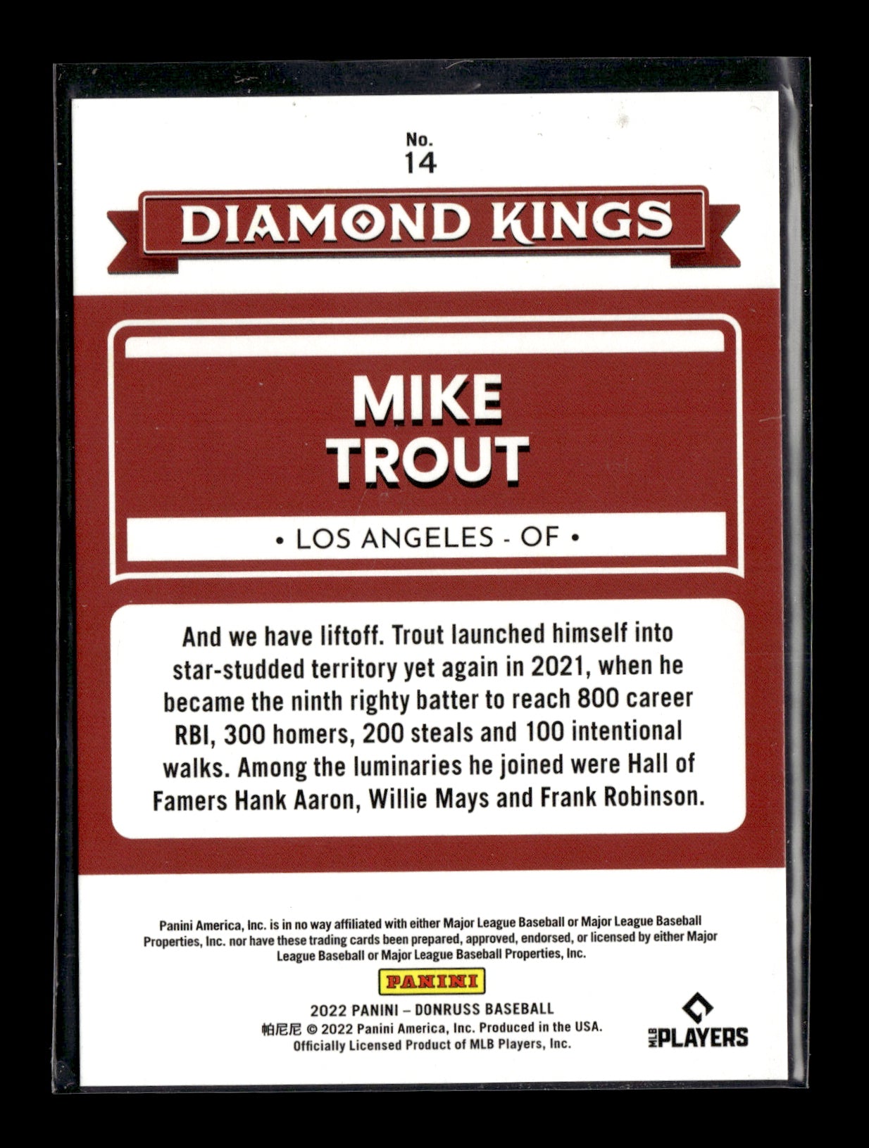 2022 Donruss Mike Trout #14 Season Stat Line #/400 Los Angeles Angels