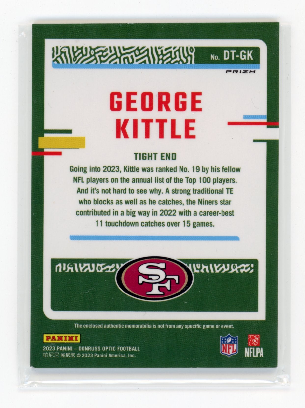 2023 Donruss Optic George Kittle #DT-GK Donruss Threads Blue Hyper San Francisco 49ers