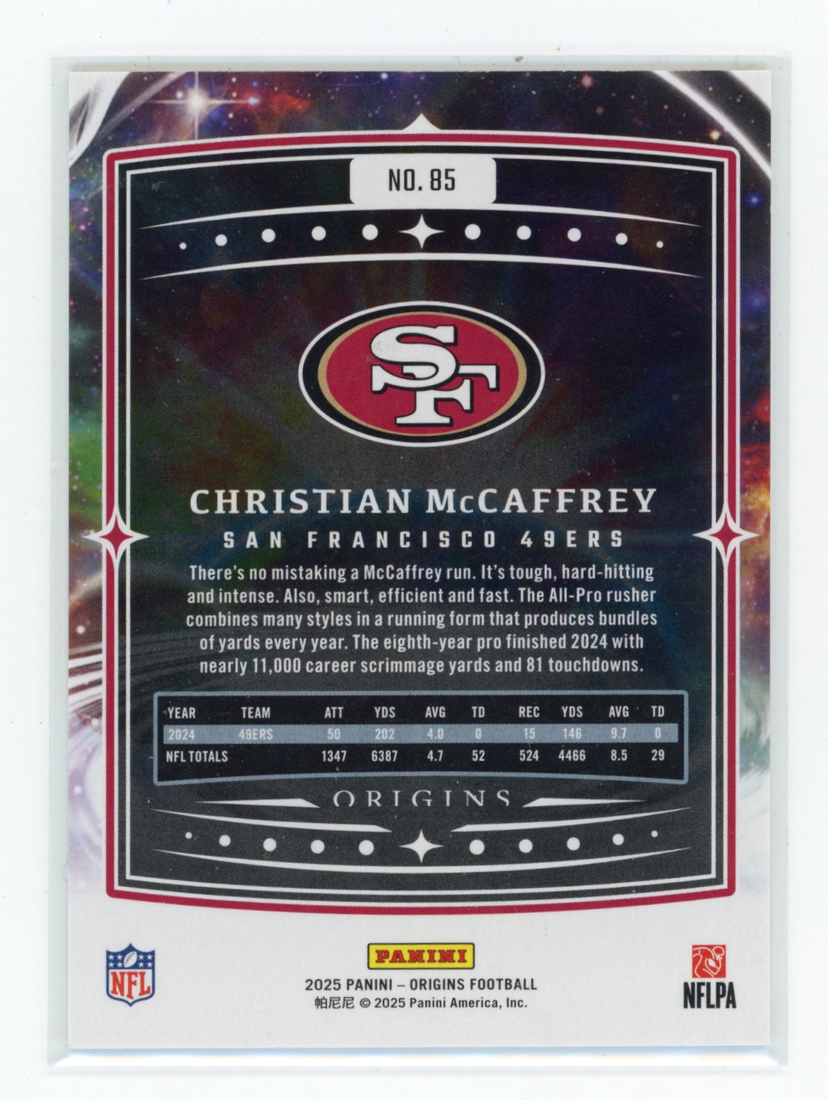 2025 Panini Origins Christian McCaffrey #85 Silver #/75 San Francisco 49ers