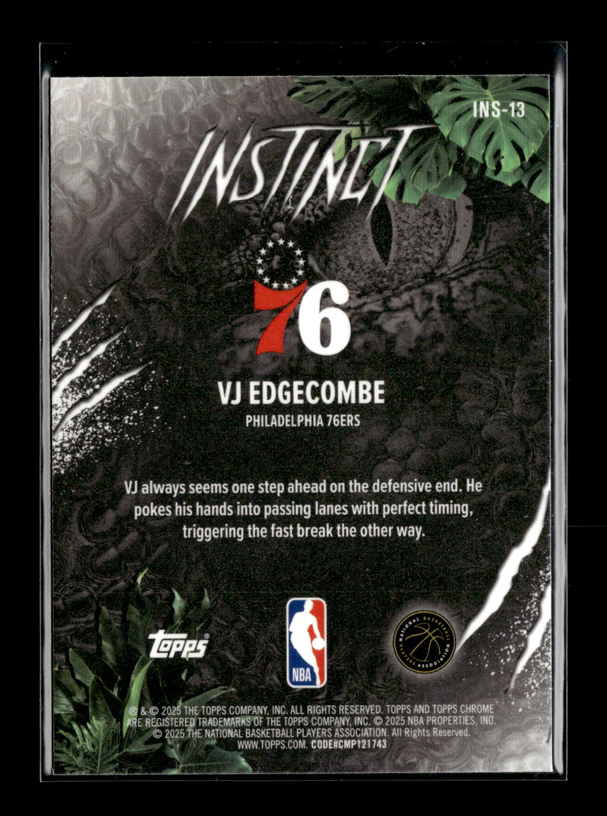 2025-26 Topps Chrome VJ Edgecombe # INS-13 Instinct Philadelphia 76ers