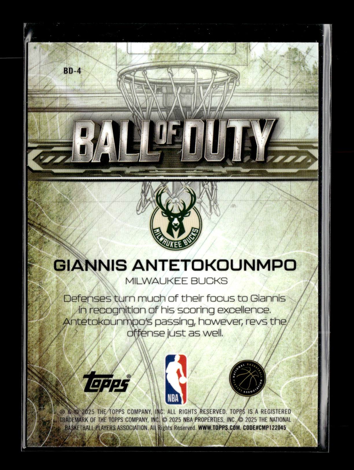 2025-26 Topps Chrome Giannis Antetokounmpo #BD-4 Ball of Duty Purple Refractor #/75 Milwaukee Bucks