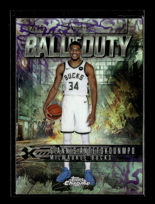 2025-26 Topps Chrome Giannis Antetokounmpo #BD-4 Ball of Duty Purple Refractor #/75 Milwaukee Bucks